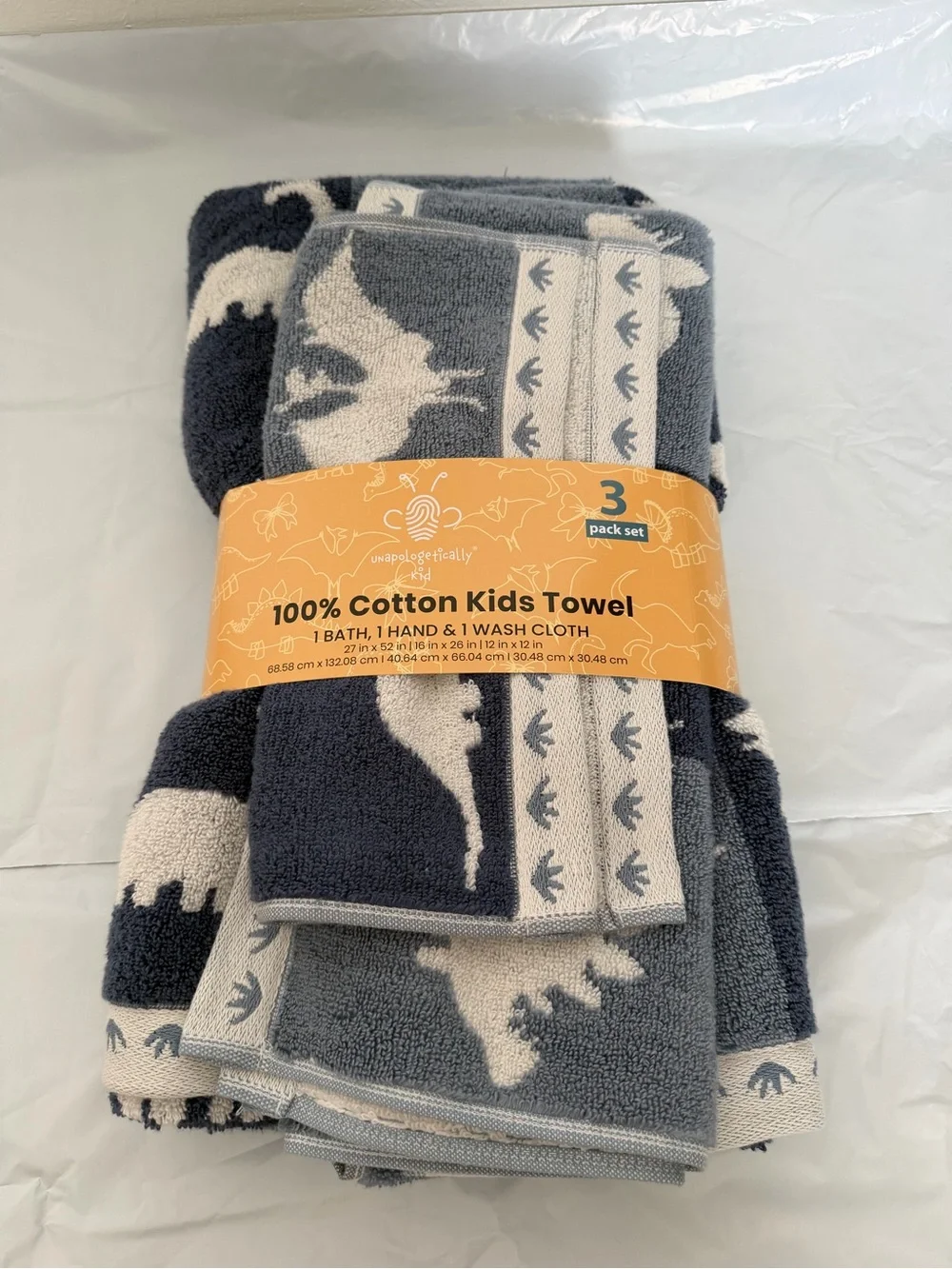 Unapologetically Kid Blue & Cream Dinosaur Kids Towel Set